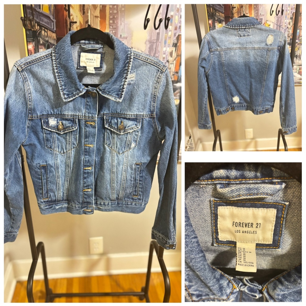 Forever 21 Medium Wash Distressed Jean Jacket